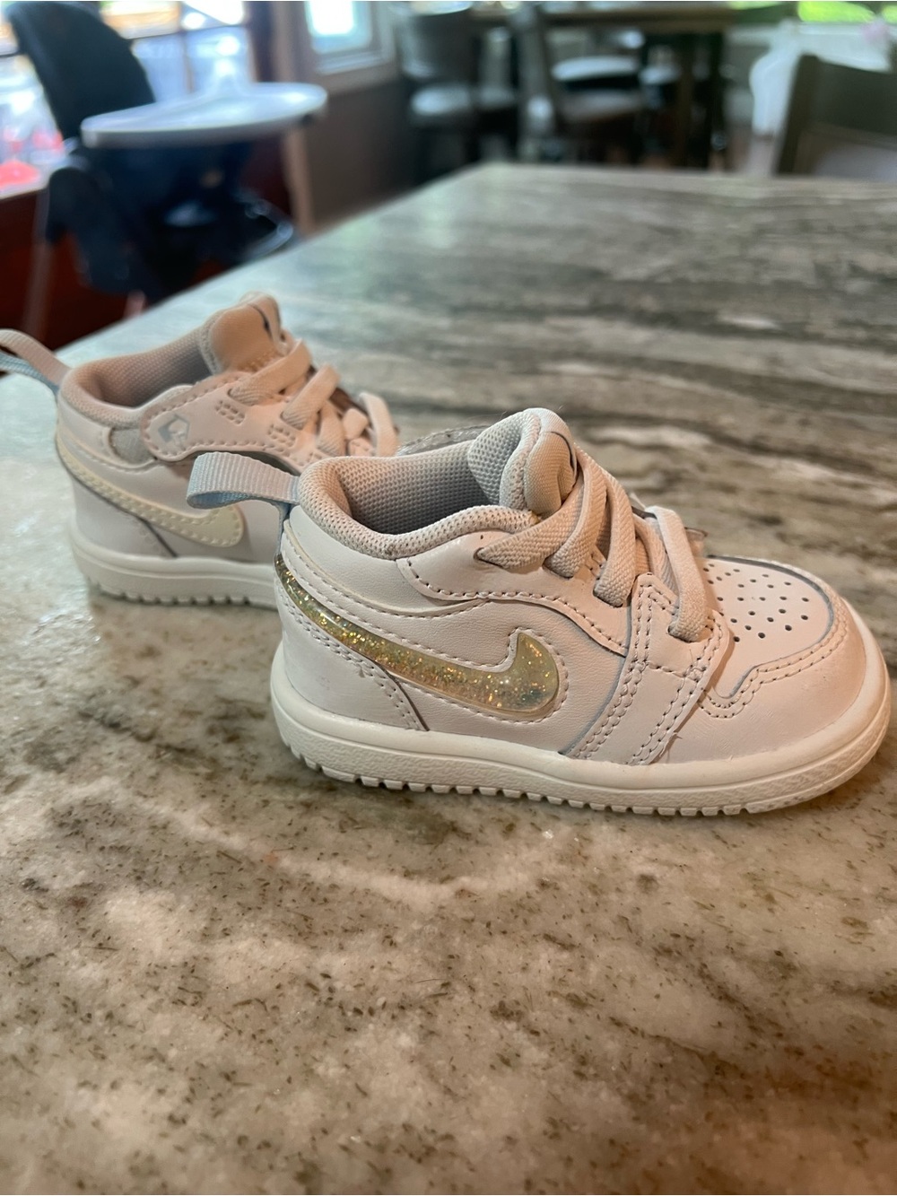 Jordan Kids White Sneakers with Gold Glitter Swoosh